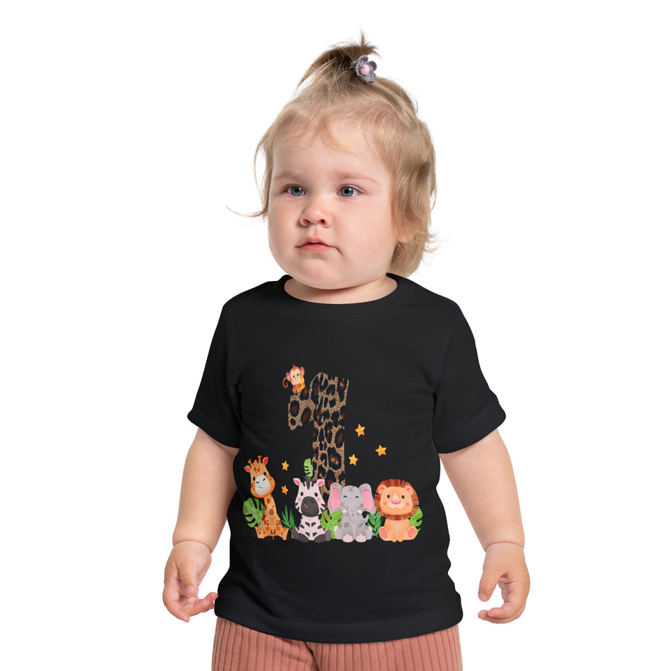 Baby Short Sleeve T-Shirt, Cute 1st Birthday Baby Animals, Infant Tee, Toddler Top, Kids Shirt, Jungle Party Outfit