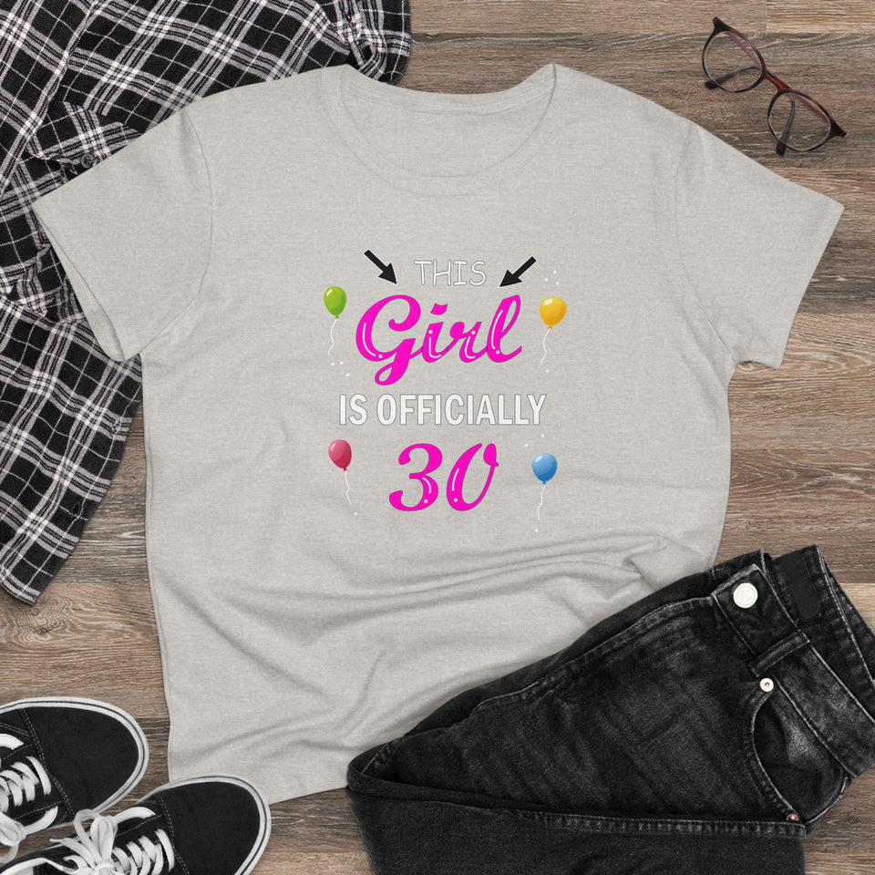 Birthday Gift Women's Midweight Tee, 30th Birthday Shirt, Officially 30, Thirty and Flirty Shirt, Milestone Tee, Celebration T-Shirt