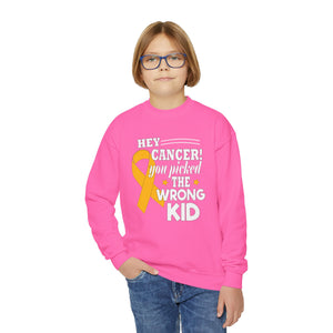 Cancer Picked Wrong Kid Youth Sweatshirt, Childhood Cancer Support, Cancer Awareness Gift, Cancer Fighter Top, Kids Cancer Survivor Shirt