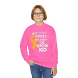 Cancer Picked Wrong Kid Youth Sweatshirt, Childhood Cancer Support, Cancer Awareness Gift, Cancer Fighter Top, Kids Cancer Survivor Shirt