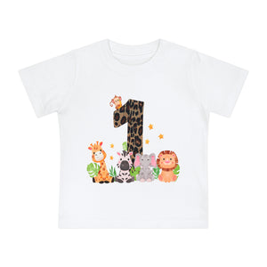 Baby Short Sleeve T-Shirt, Cute 1st Birthday Baby Animals, Infant Tee, Toddler Top, Kids Shirt, Jungle Party Outfit