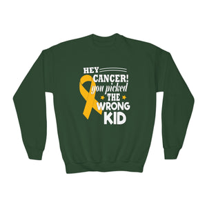 Cancer Picked Wrong Kid Youth Sweatshirt, Childhood Cancer Support, Cancer Awareness Gift, Cancer Fighter Top, Kids Cancer Survivor Shirt