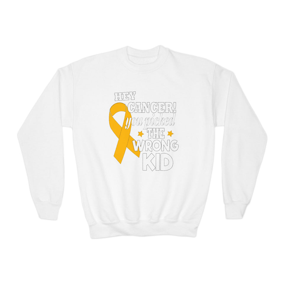 Cancer Picked Wrong Kid Youth Sweatshirt, Childhood Cancer Support, Cancer Awareness Gift, Cancer Fighter Top, Kids Cancer Survivor Shirt