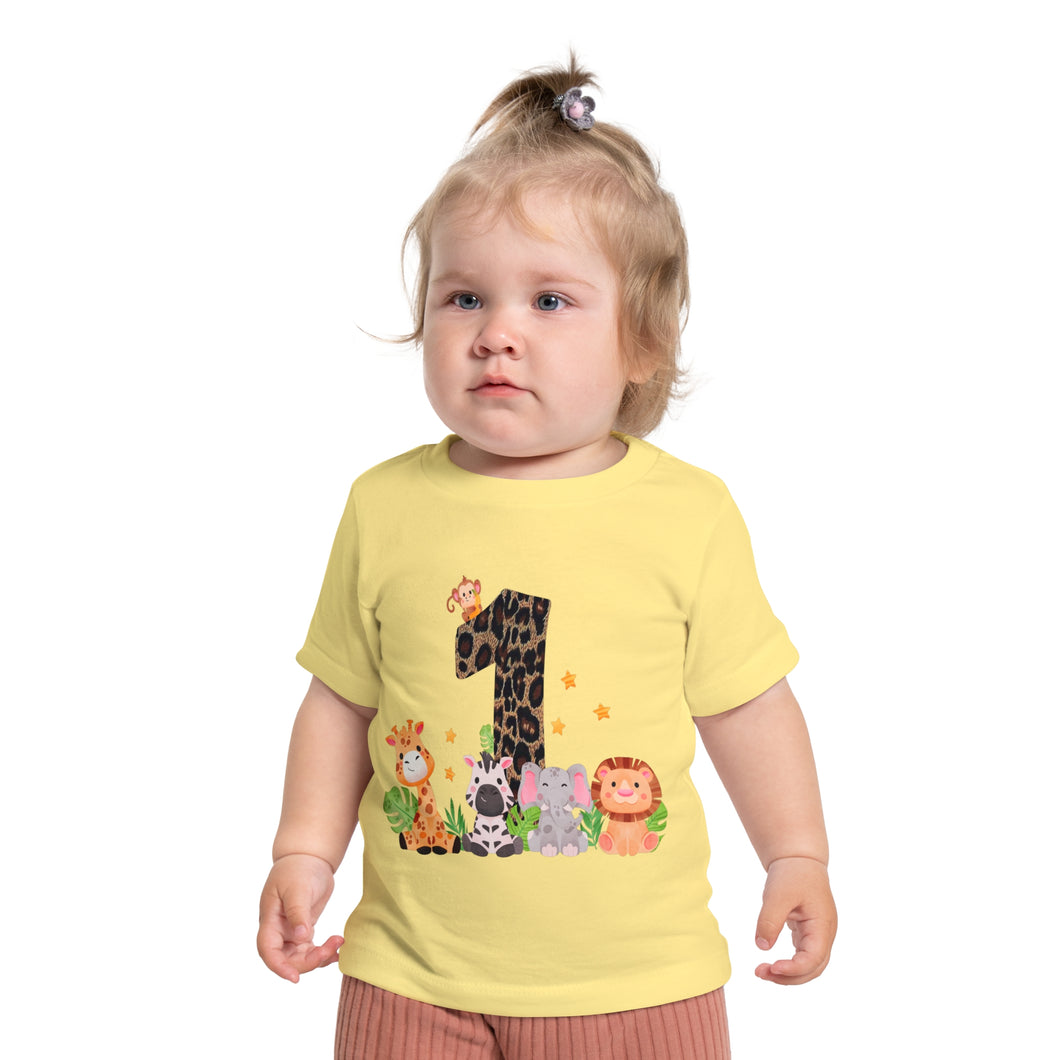 Baby Short Sleeve T-Shirt, Cute 1st Birthday Baby Animals, Infant Tee, Toddler Top, Kids Shirt, Jungle Party Outfit