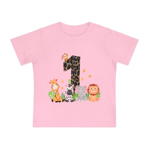 Baby Short Sleeve T-Shirt, Cute 1st Birthday Baby Animals, Infant Tee, Toddler Top, Kids Shirt, Jungle Party Outfit