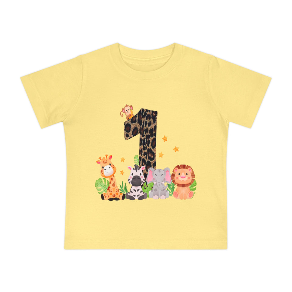 Baby Short Sleeve T-Shirt, Cute 1st Birthday Baby Animals, Infant Tee, Toddler Top, Kids Shirt, Jungle Party Outfit