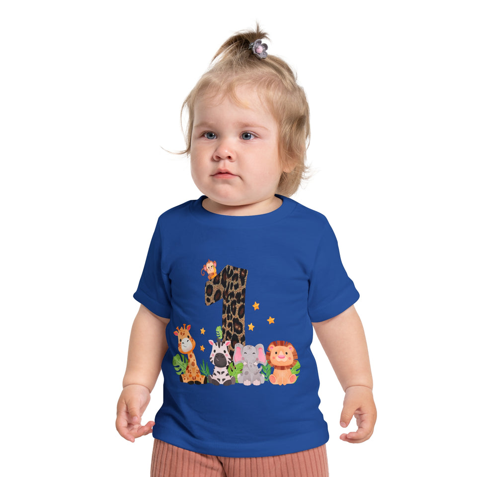 Baby Short Sleeve T-Shirt, Cute 1st Birthday Baby Animals, Infant Tee, Toddler Top, Kids Shirt, Jungle Party Outfit