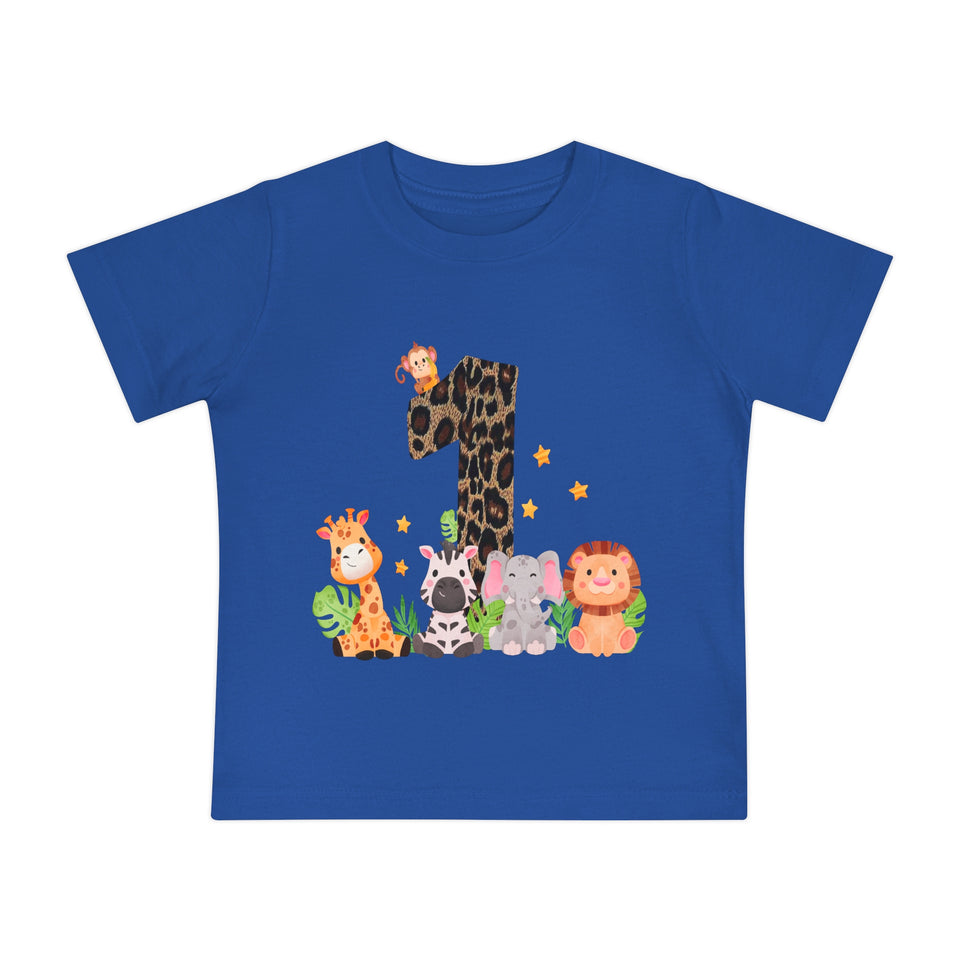 Baby Short Sleeve T-Shirt, Cute 1st Birthday Baby Animals, Infant Tee, Toddler Top, Kids Shirt, Jungle Party Outfit