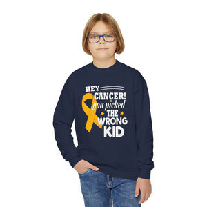 Cancer Picked Wrong Kid Youth Sweatshirt, Childhood Cancer Support, Cancer Awareness Gift, Cancer Fighter Top, Kids Cancer Survivor Shirt