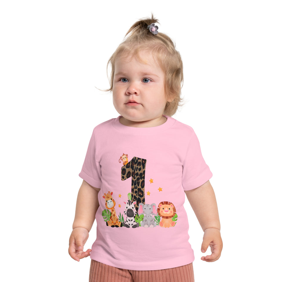 Baby Short Sleeve T-Shirt, Cute 1st Birthday Baby Animals, Infant Tee, Toddler Top, Kids Shirt, Jungle Party Outfit