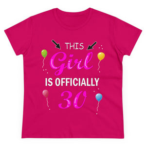 Birthday Gift Women's Midweight Tee, 30th Birthday Shirt, Officially 30, Thirty and Flirty Shirt, Milestone Tee, Celebration T-Shirt