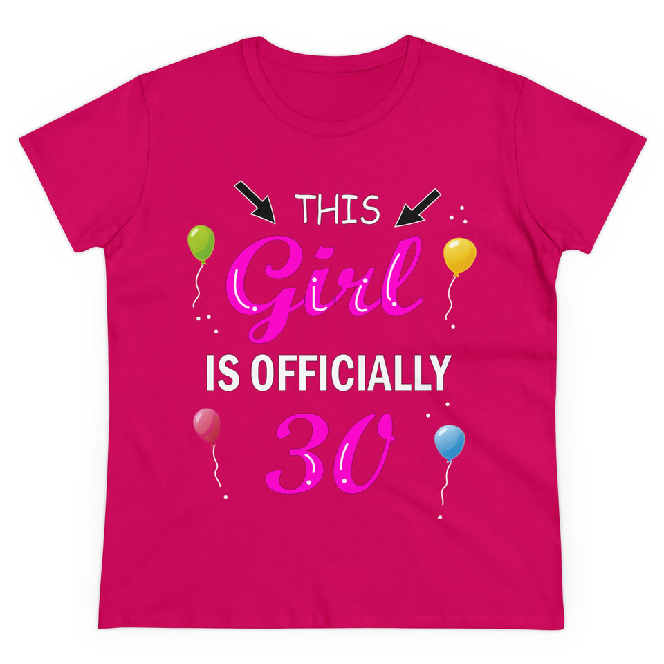 Birthday Gift Women's Midweight Tee, 30th Birthday Shirt, Officially 30, Thirty and Flirty Shirt, Milestone Tee, Celebration T-Shirt