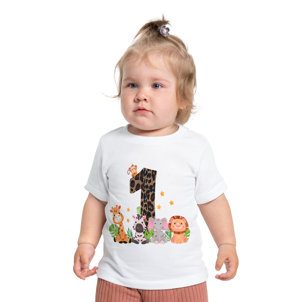 Baby Short Sleeve T-Shirt, Cute 1st Birthday Baby Animals, Infant Tee, Toddler Top, Kids Shirt, Jungle Party Outfit