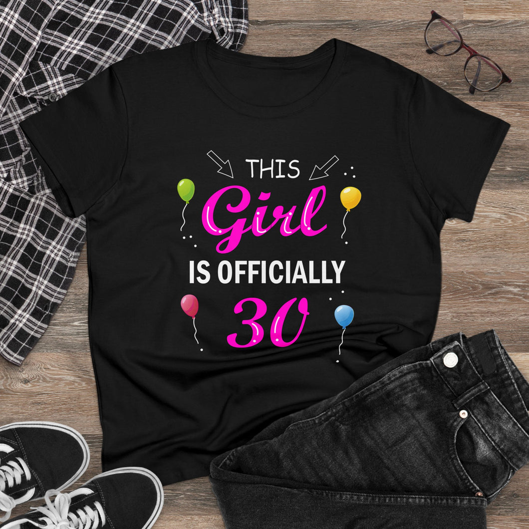 Birthday Gift Women's Midweight Tee, 30th Birthday Shirt, Officially 30, Thirty and Flirty Shirt, Milestone Tee, Celebration T-Shirt