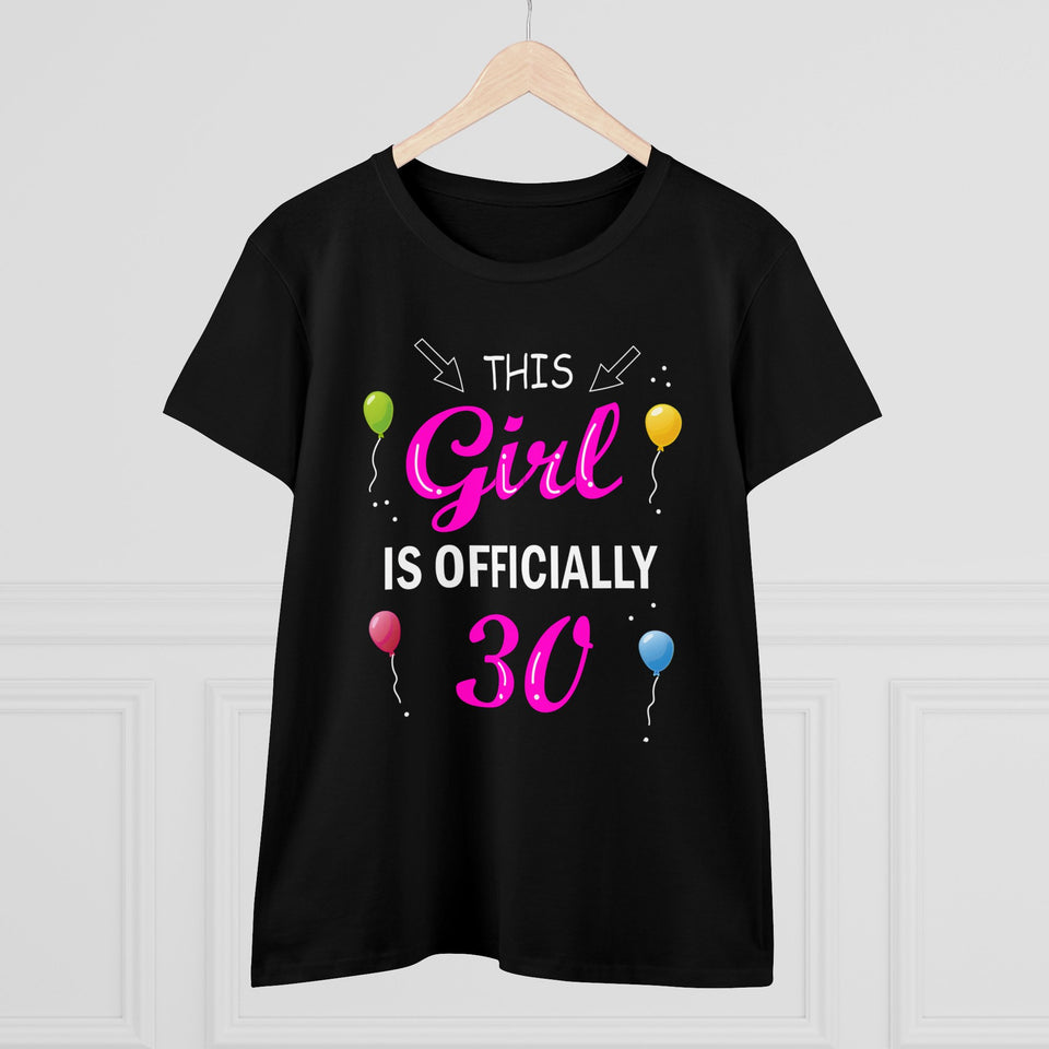 Birthday Gift Women's Midweight Tee, 30th Birthday Shirt, Officially 30, Thirty and Flirty Shirt, Milestone Tee, Celebration T-Shirt